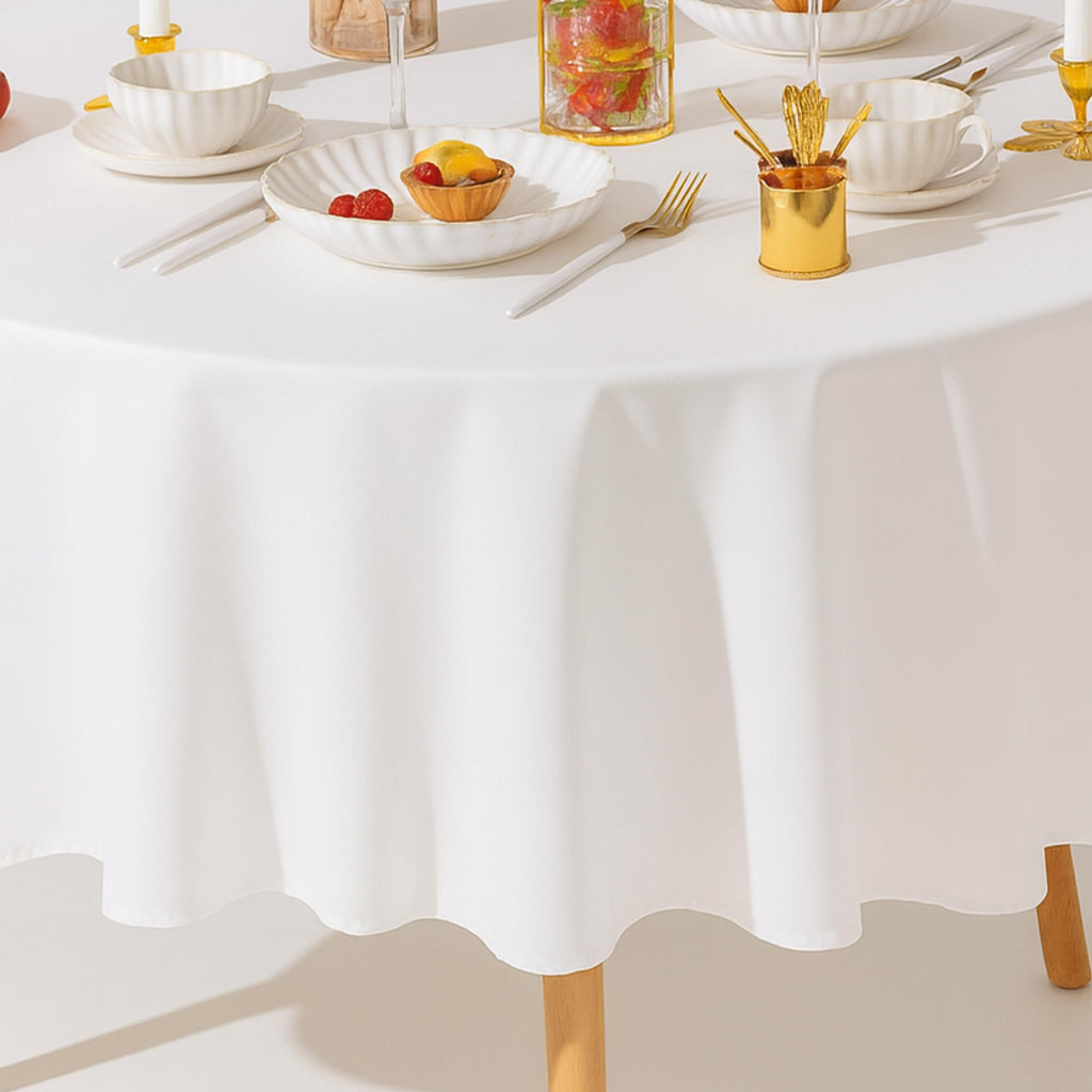 2 Pack] White Round Tablecloths 90 Inch [Perfect Size for 30-60 Inch Tables] 200 GSM Premium Quality Textured