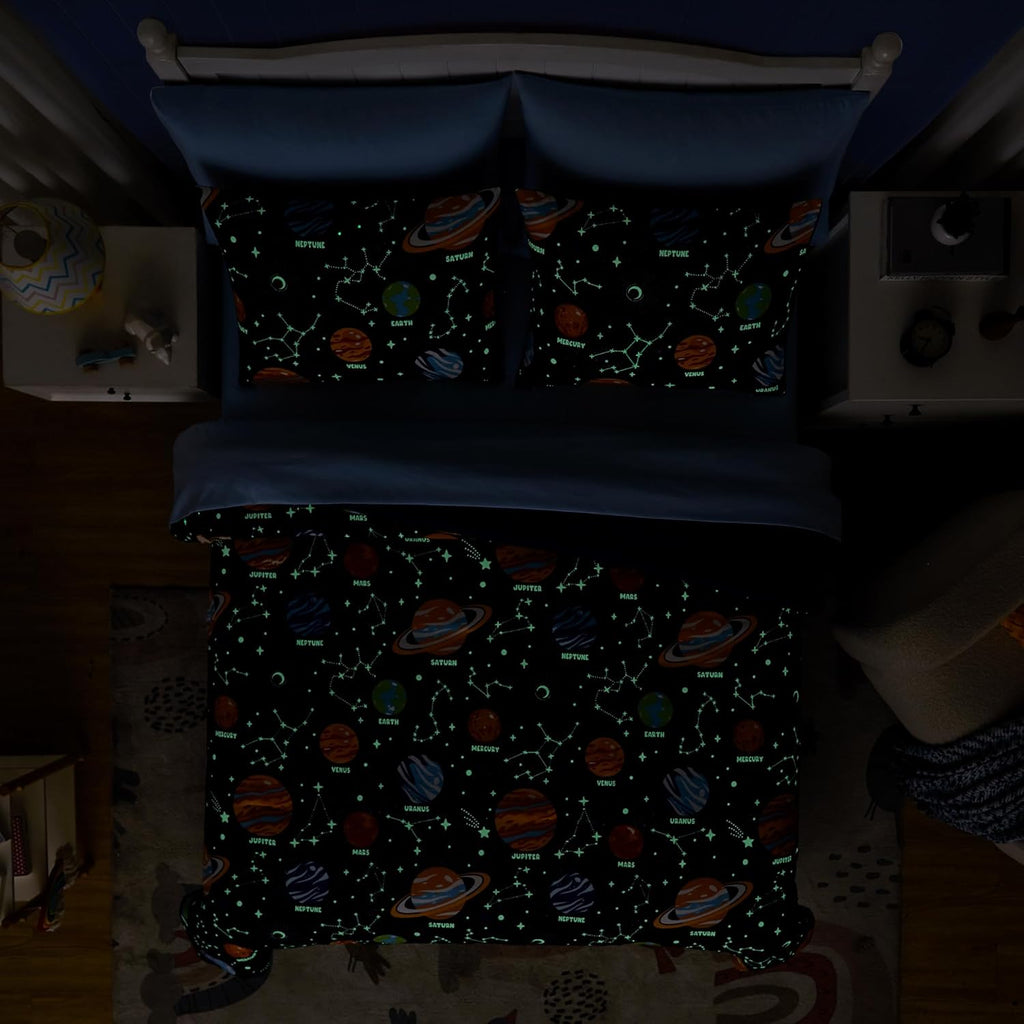Full Kids Comforter Set - 7 Pieces Full Bedding Sets for Boys Teen, Glow in The Dark Space Bed in A Bag with Sheets