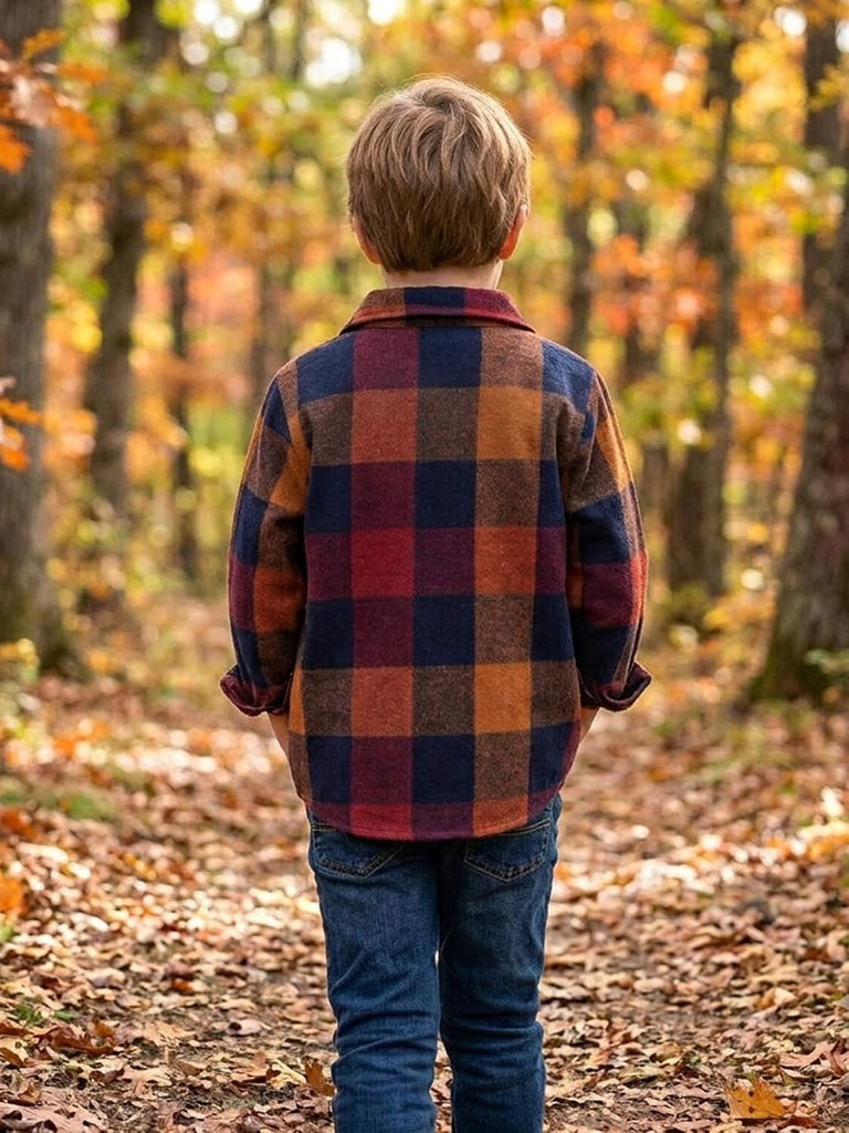 Boys Plaid Flannel Button Down Long Sleeve Shirt Jacket