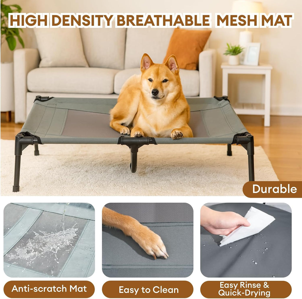 Elevated Cooling Dog Bed with Canopy(30"x24"x7") - Dog Cot Bed for Small, Medium Dogs with UV Shade, Breathable Mesh