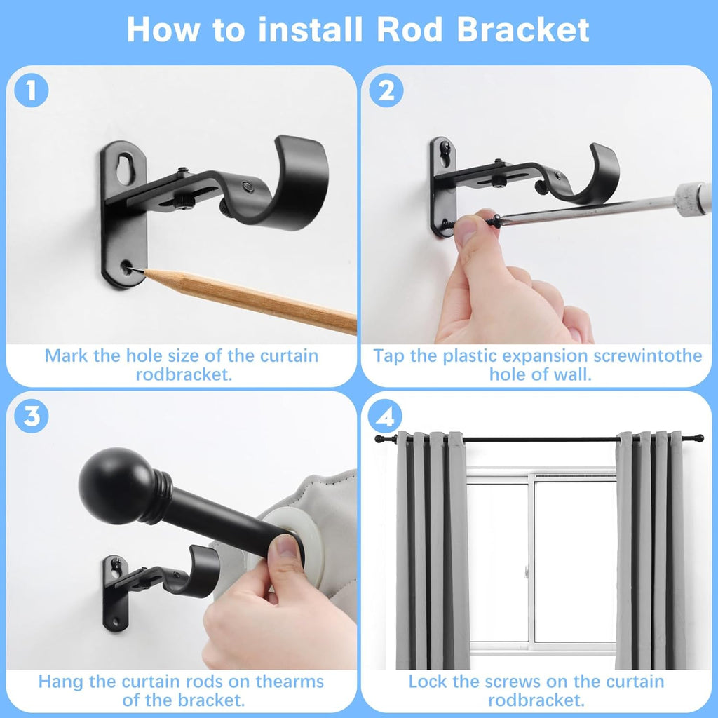 Curtain Rods for Windows 16 to 48 Inches, Curtain Rod Max Adjustable Length of 60 IN, 1" Diameter Drapery Rods Round