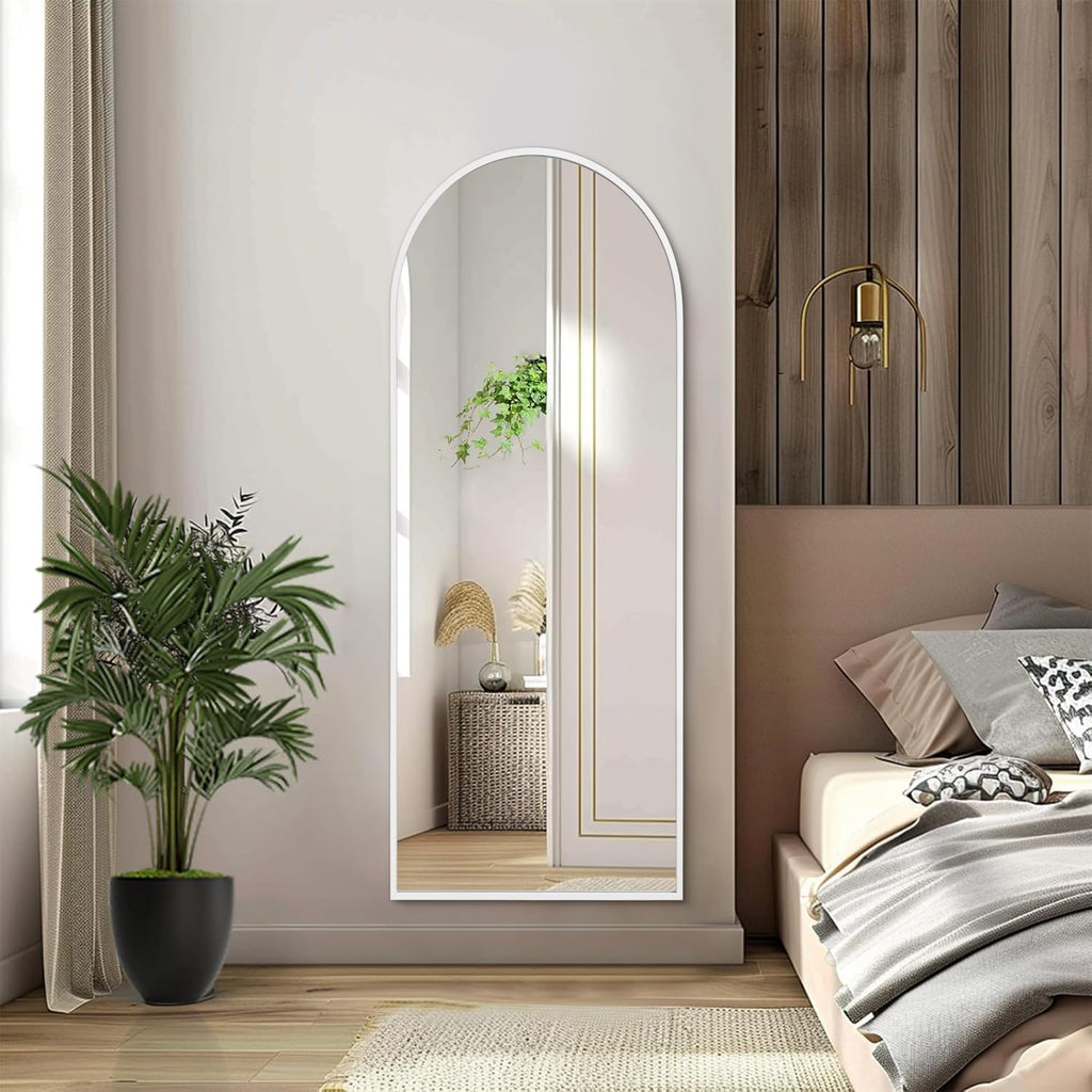 White 48"x16" Arched Full Length Mirror, Large Bathroom Wall Mirror Metal Aluminum Frame Modern Simple Home Decor