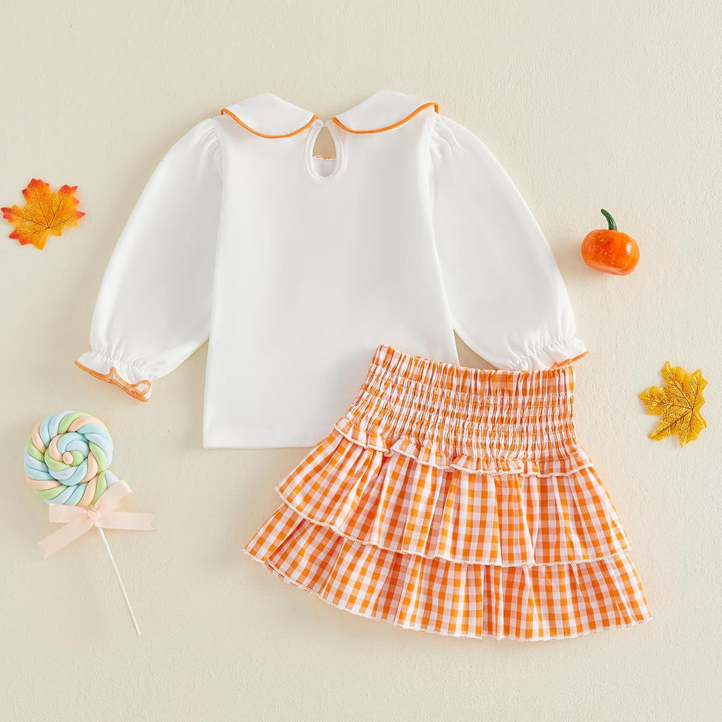 Little Toddler Girl Fall Clothes Shirts Smocked Layered Skirts Set
