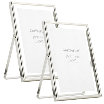 Silver Floating Frame 5x7" Set of 2 for picture 3.5x5'', 4x6'', Beautiful Metal rounded Edge Frames Adjustable