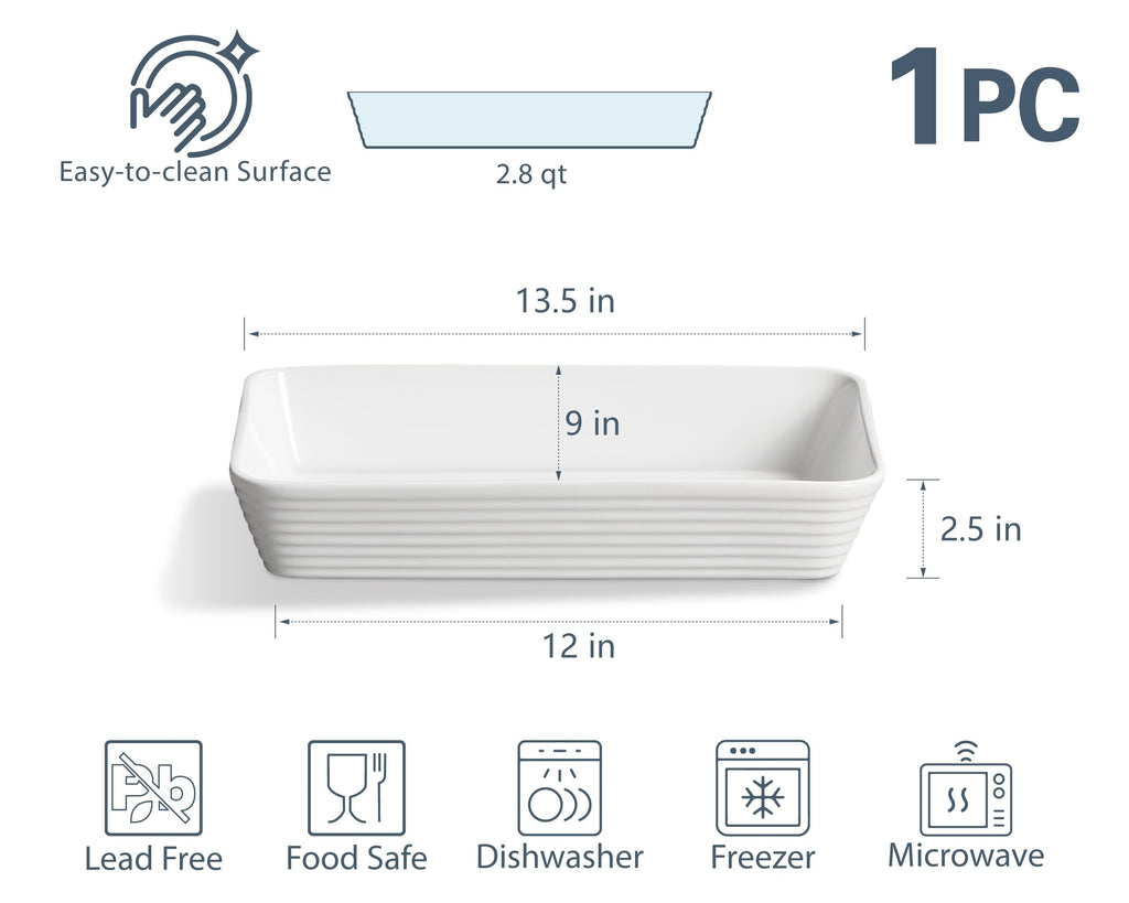 Ceramic Baking Dish, 9x13 Baking Pan Casserole Dish Large Rectangular Baking Dishes for Oven Deep Dish Lasagna Pan