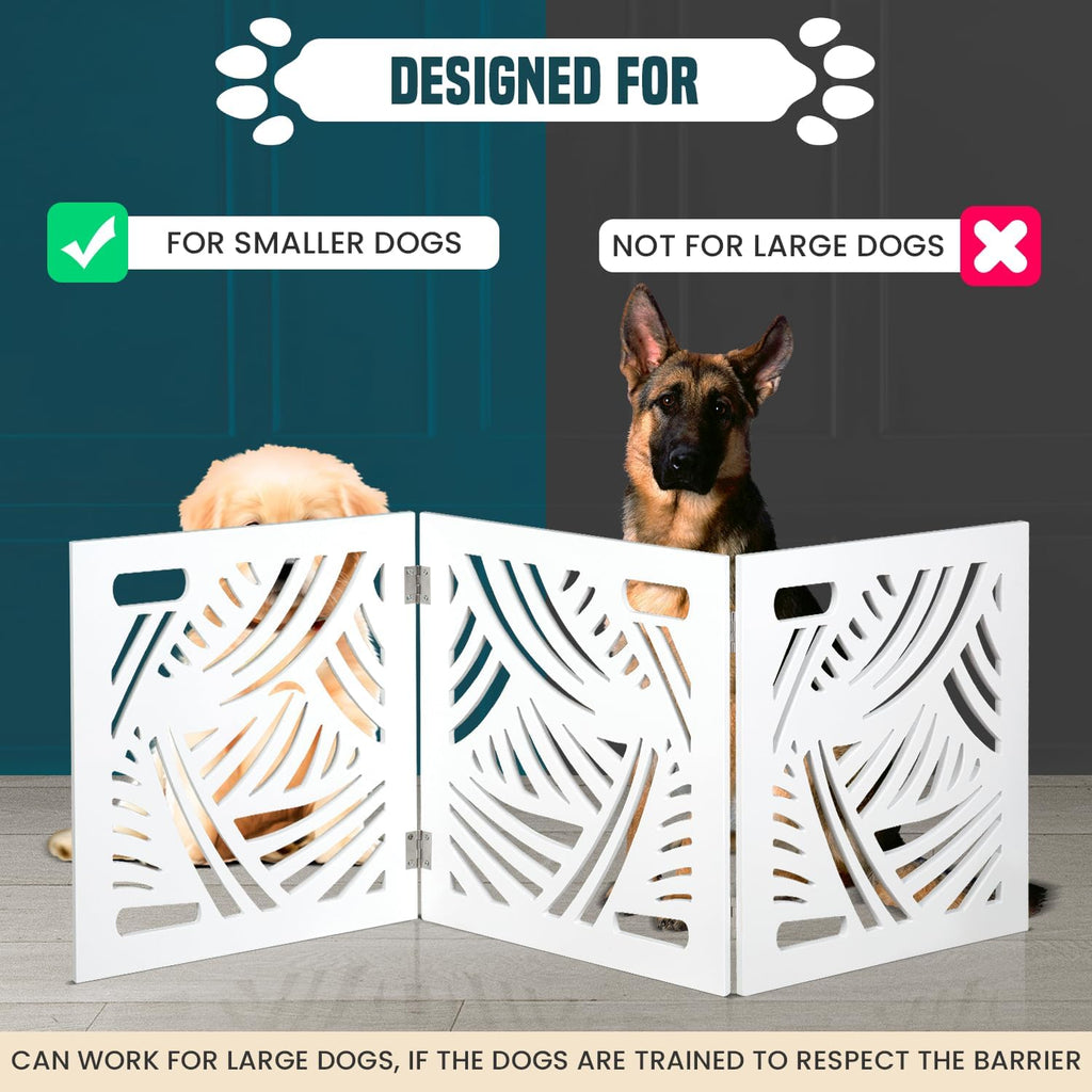 Freestanding Dog Gate Expandable Decorative Wooden Fence for Small to Medium Pet Dogs, Barrier for Stairs, Doorways