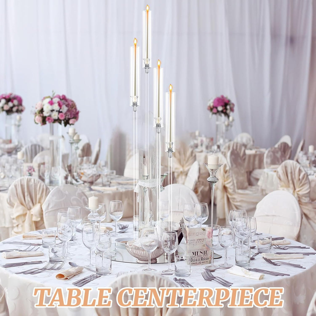 Tessco 6 Pcs Acrylic Candelabra Centerpieces 42.5'' Tall 4 Arms Clear Candle Holders Wedding Table Centerpiece Floor