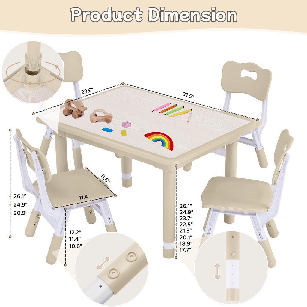 Toddler Table and Chair Set, Height Adjustable-Upgrade Kids Table and 4 Chairs for Ages 3-8, Multi-Activity Toddler