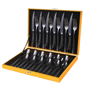 Hammered Black Silverware Set, 24-Piece 18/10 Stainless Steel Flatware Set, Service of 6
