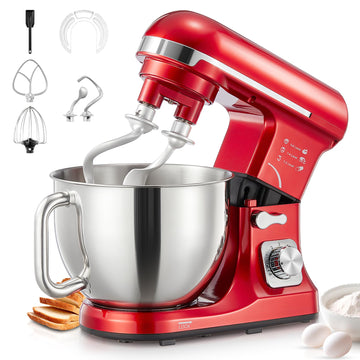 Stand Mixer , With Double Dough Hook, Wire Whip & Beater Mixers Kitchen Electric Stand Mixer, 5.5QT, 6+P Speed