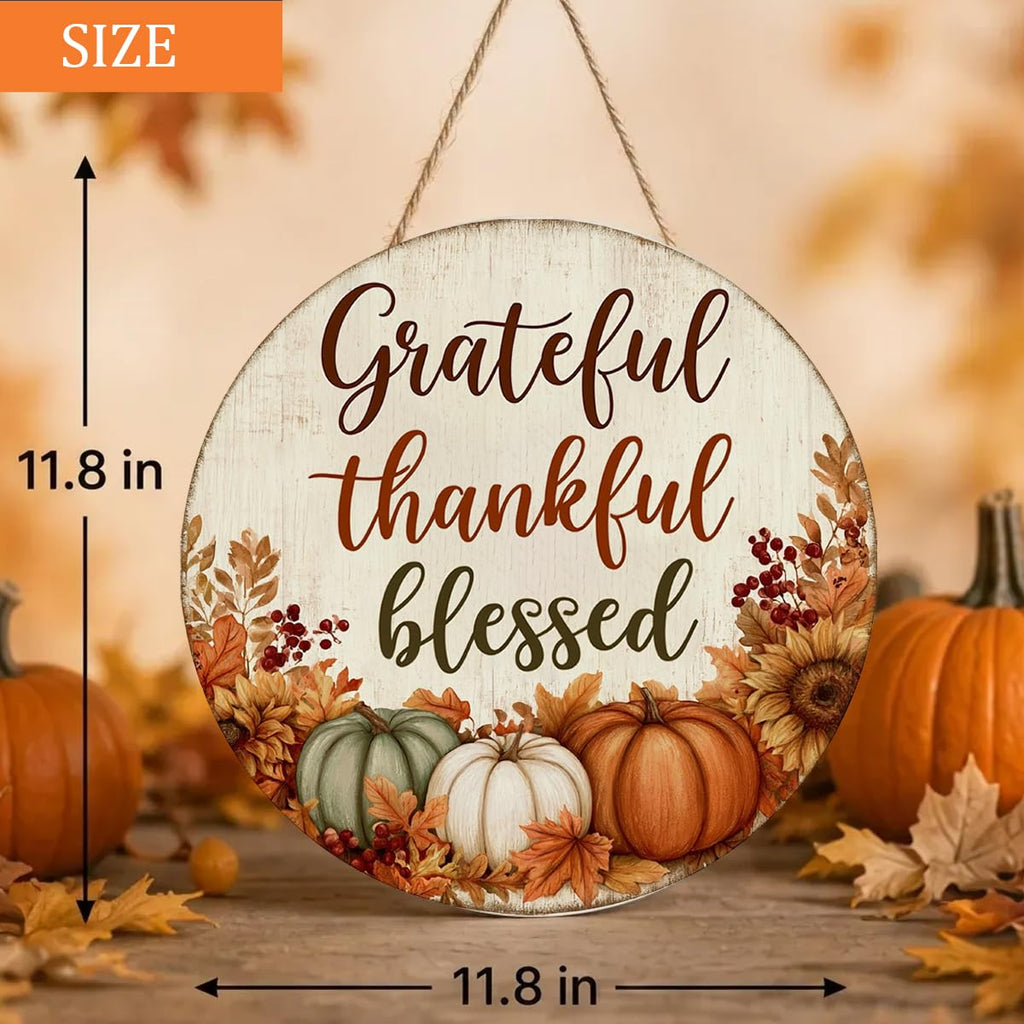 Grateful Thankful Blessed Thanksgiving Decorations Door Sign