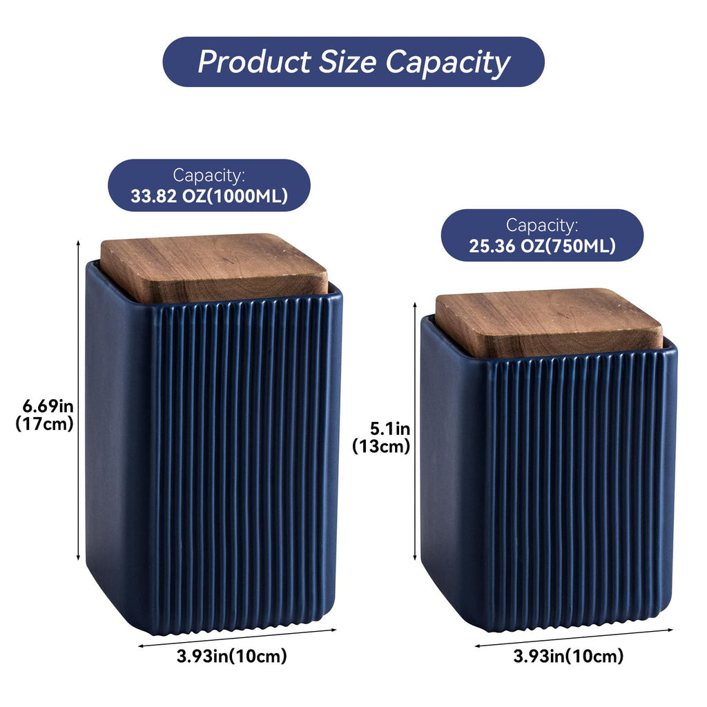 Ceramic Storage Jars Modern Airtight Coffee Canisters With Lid (Blue, Large size, 17cm*10cm)