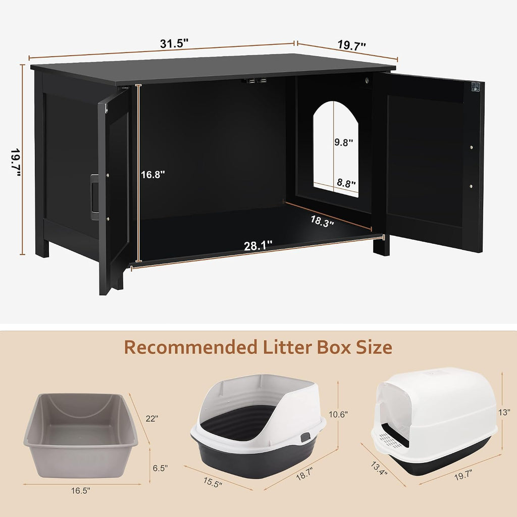 31.5" L Cat Litter Box Enclosure with Barn Door, Black