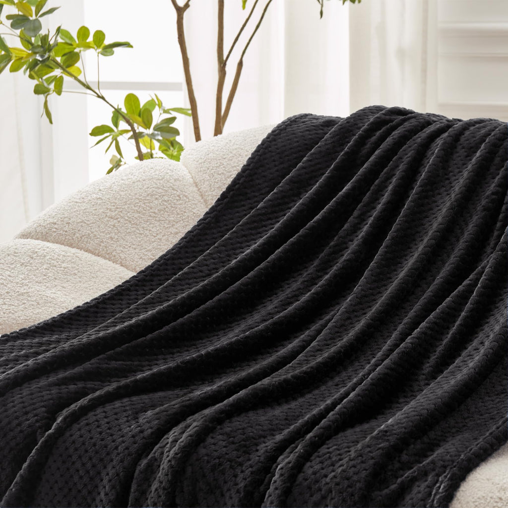 Soft Waffle Fleece Bed Blanket Twin XL Size, Black