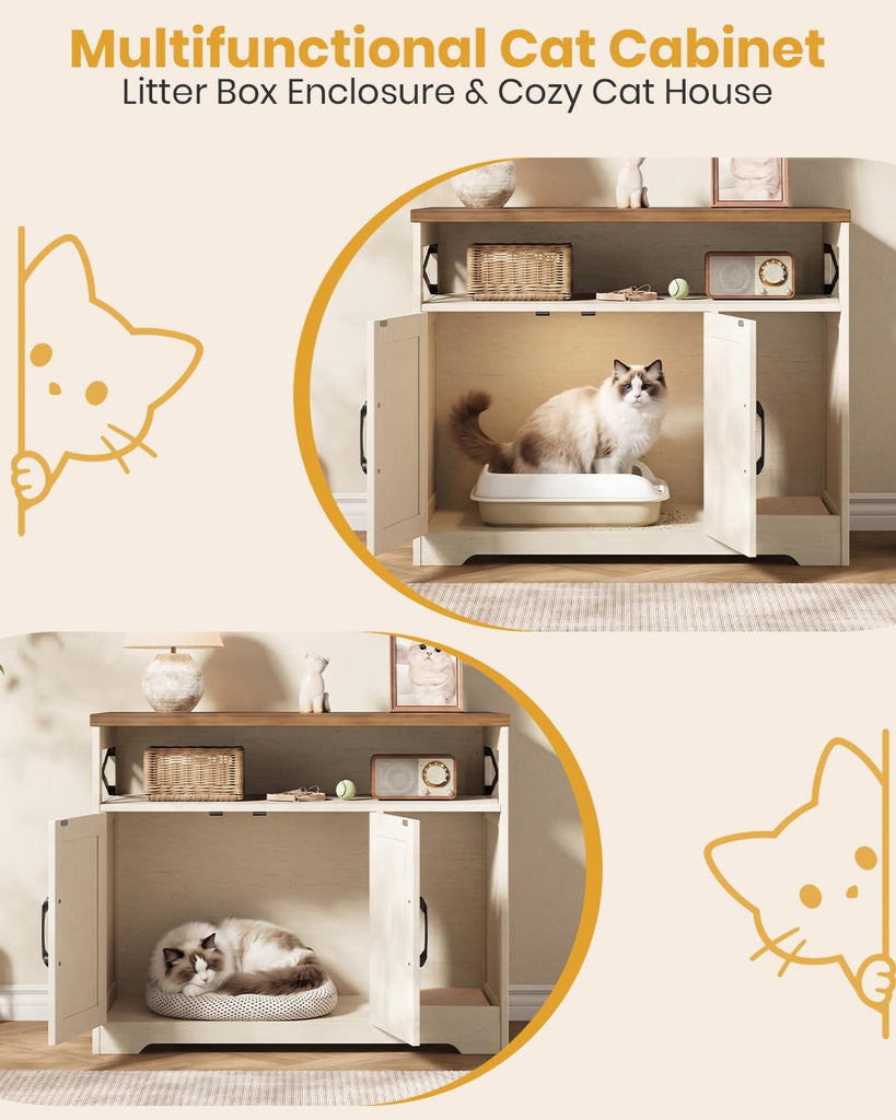 31" Cat Litter Box Enclosure, Hidden Litter Box with Storage