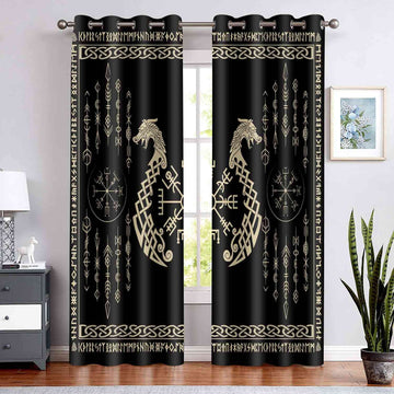 Nordic Vikings Curtains, Twins Dragons Curtains, 42x84inches, 2 Panels