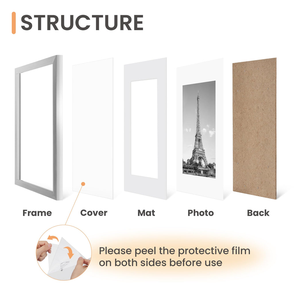 8x10 Picture Frame, Gallery Wall Frames Set of 5, Silver
