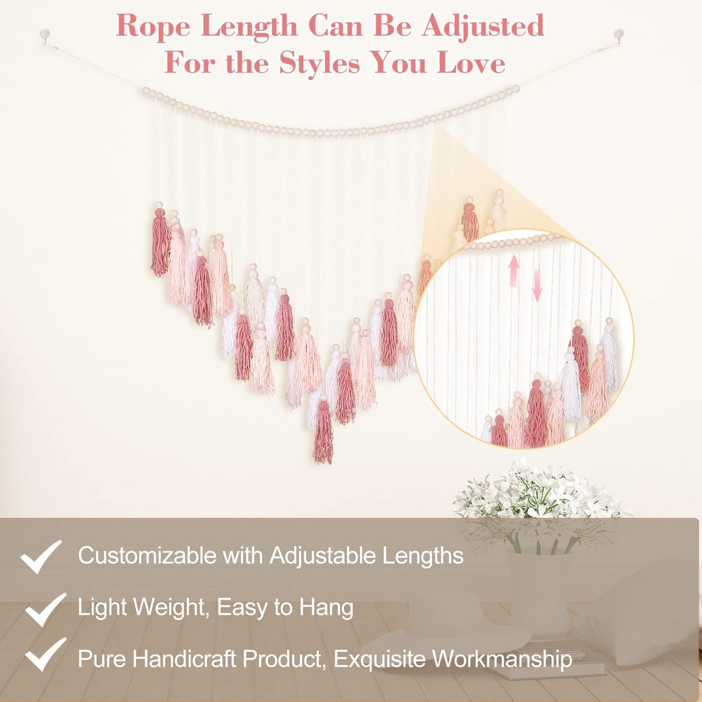 Large Macrame Wall Haning Boho Home Decor, Blush Pink Tassel Wall Decor Bohemian, Bedroom Living Room Girls Room