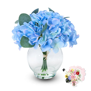 9in Artificial Blue in Glass Vase with Faux Water Decor