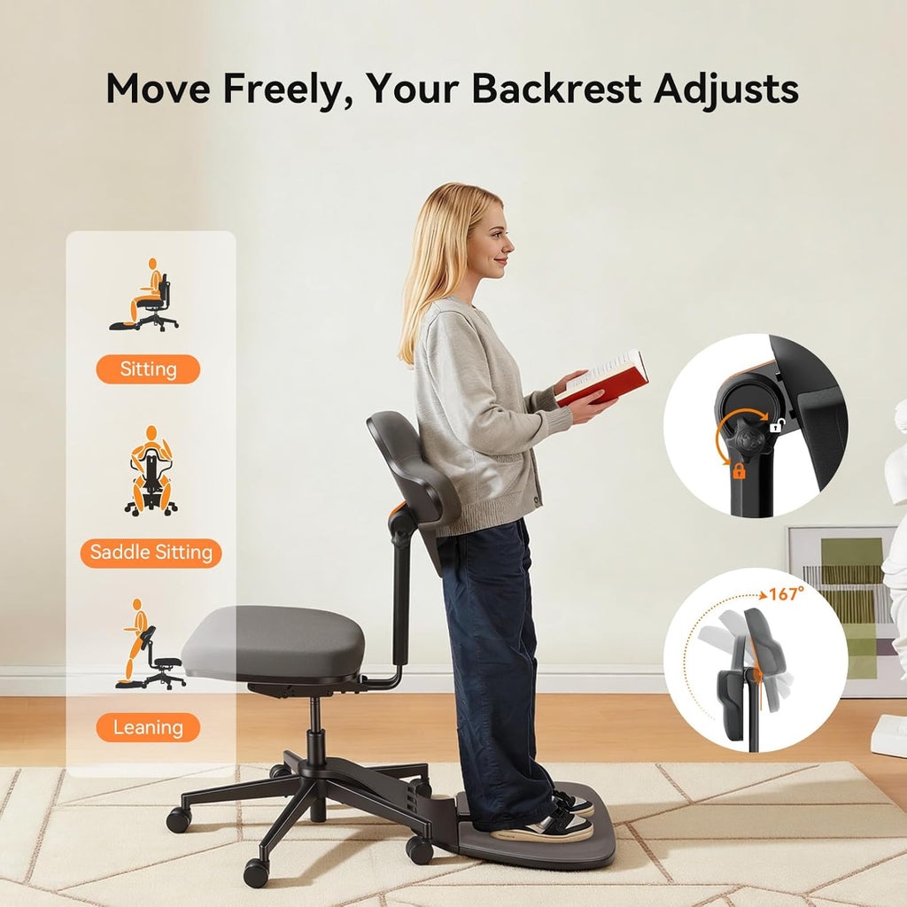 Standing Desk Chair, Standing Mate Chair for Sit-Stand, Ergonomic Leaning Perch Chair with Anti-Fatigue Mat, Standing