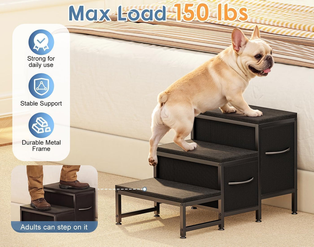 Dog Stairs for Bed, 3-Step Metal Dog Steps for Small &Medium Dogs