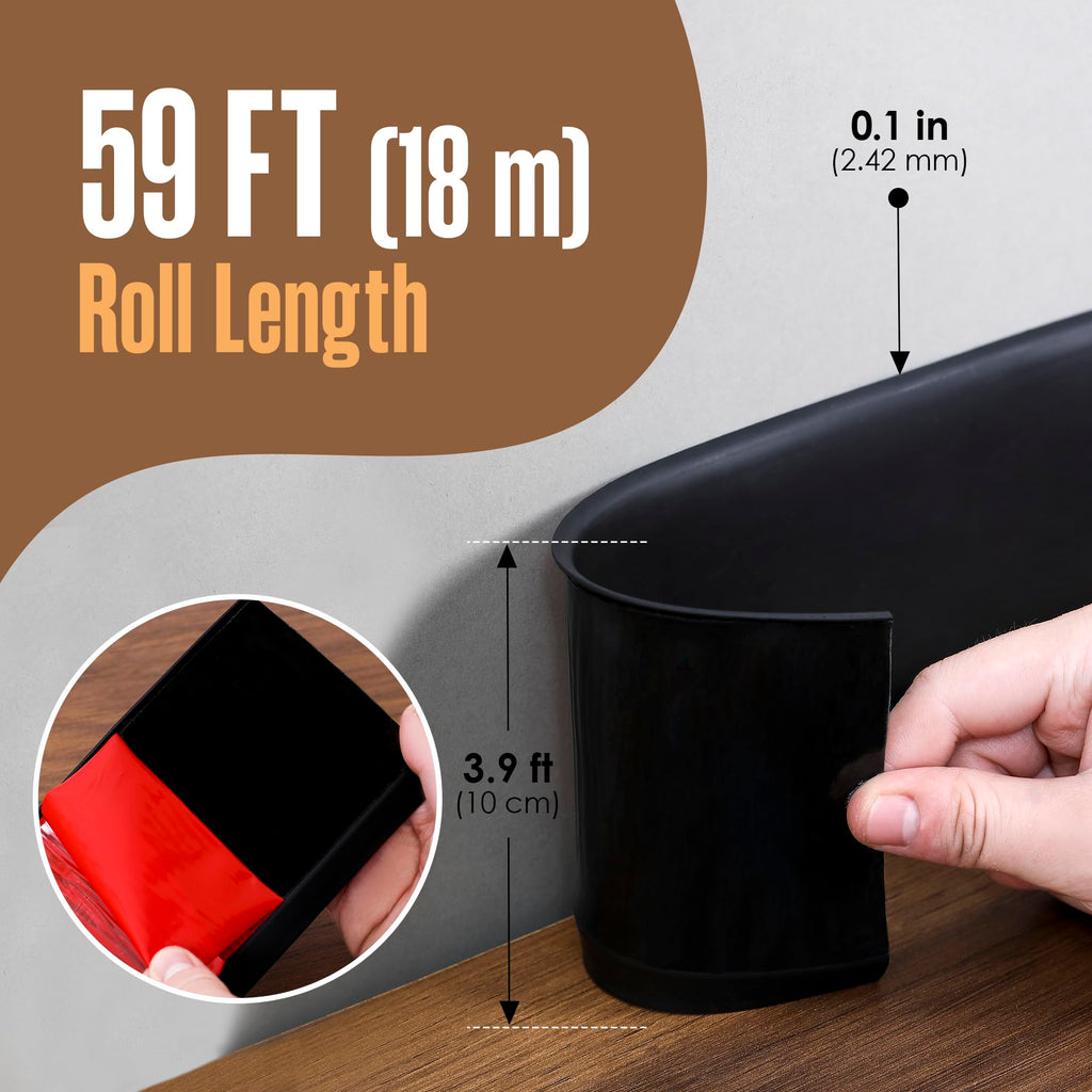 Rubber Baseboard, Baseboard Trim, Rubber Molding Trim, Black, 4in x 60ft