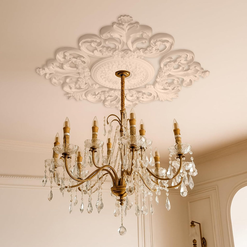35.4'' Large PU Ceiling Medallion Combination Decorative 2.36'' ID French Style Chandelier Base Ceiling Medallion for