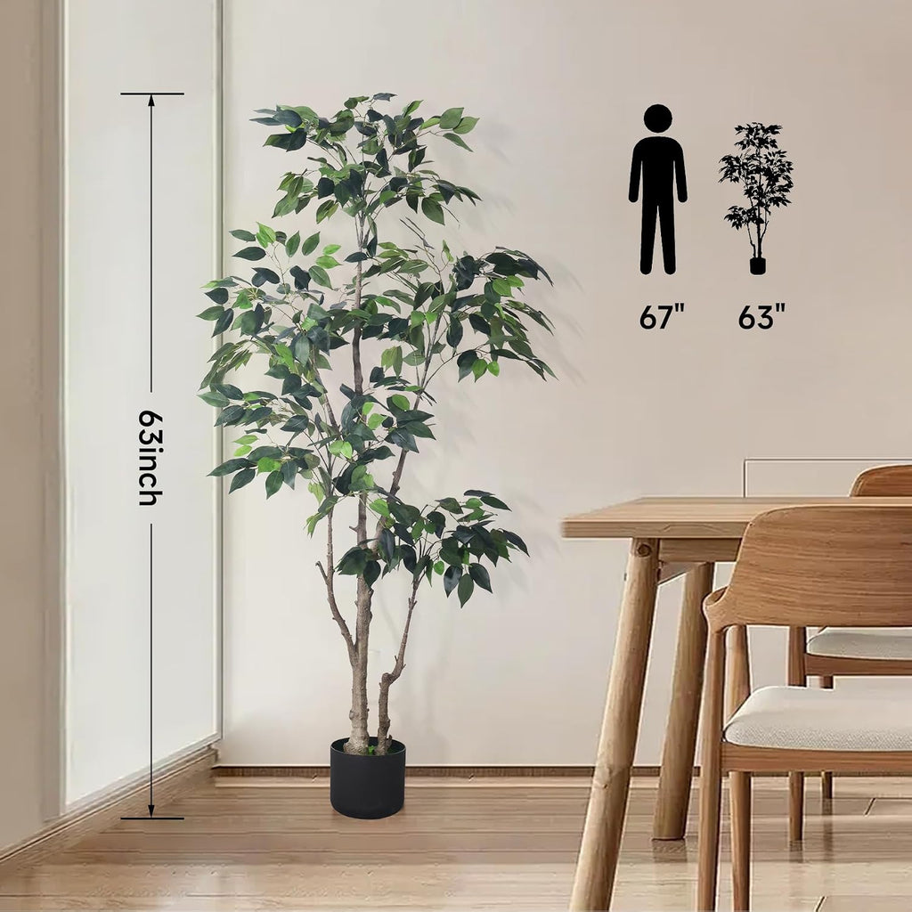 Artificial Ficus Tree 5Ft Faux Plant with Livelike Leaves Decor