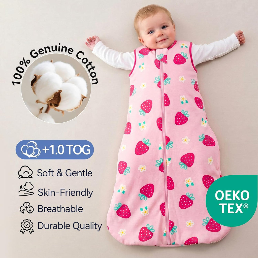 Sleep Sack 100% Cotton 1.0 Tog Way Zip 2 Pack