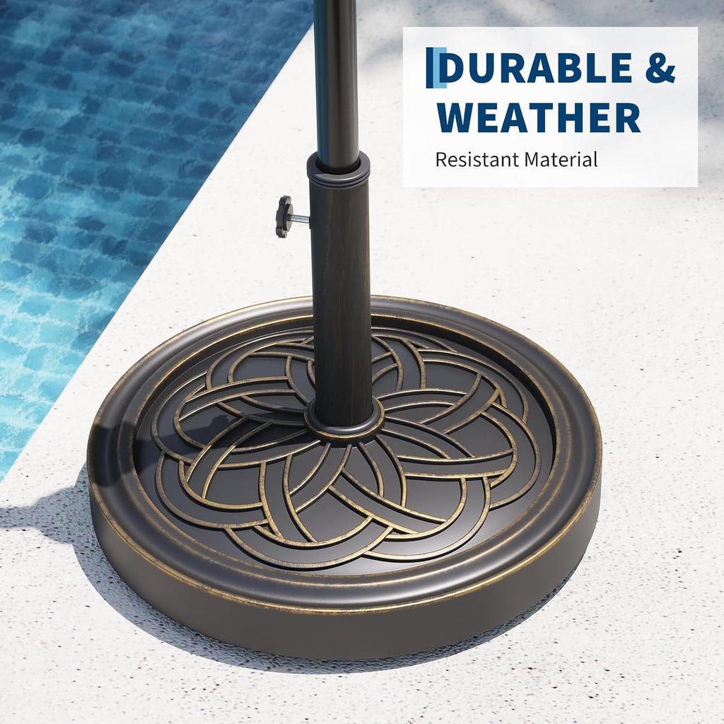 Round Patio Umbrella Base, 20" 26.5LB Heavy Weight Stand Antiqued Umbrella Stand with Adjustable Pole Adapters Fits