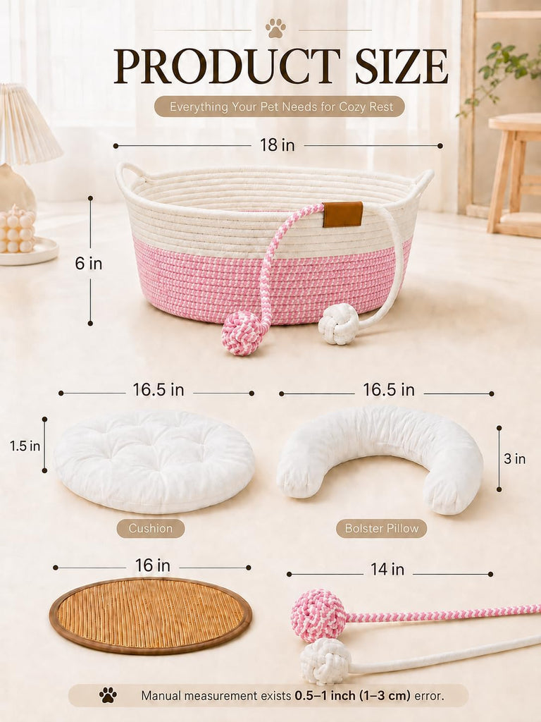 Handwoven Cat Bed for Indoor Cats, 18 Inch Round Low-Entry Cat Basket Bed
