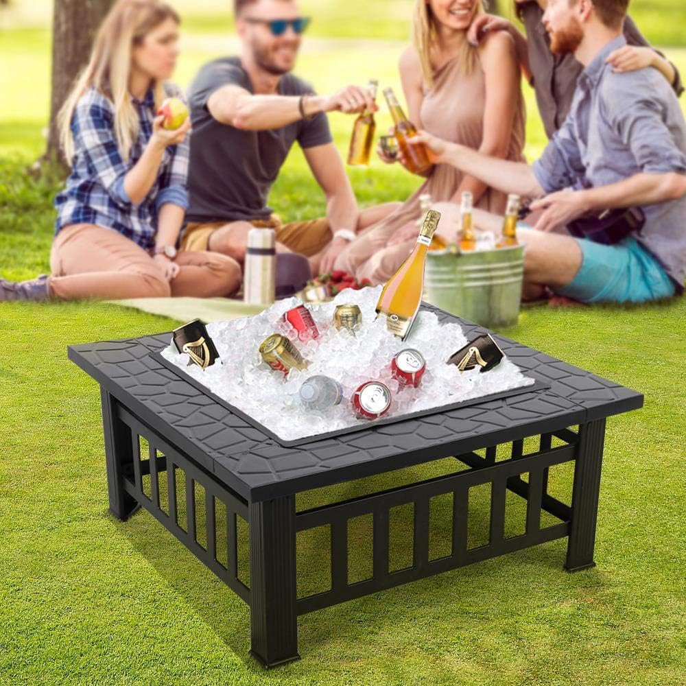 Multifunctional Fire Pit Table 32in Square Metal Firepit Stove Backyard Patio Garden Fireplace for Camping, Outdoor Heating, Bonfire and Picnic - Image 3