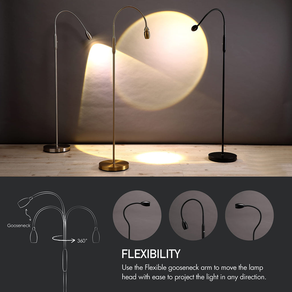 Ray - Adjustable LED Beam Floor Lamp, Dimmable and Zoomable Spotlight, Flexible Gooseneck, Reading/Crafting Standing