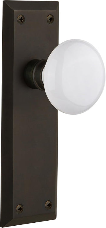 New York Plate & Interior White Porcelain Round Door Knob