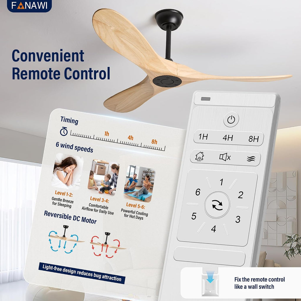 Inspired Maverick Style 52" wood ceiling fan, Matte Black