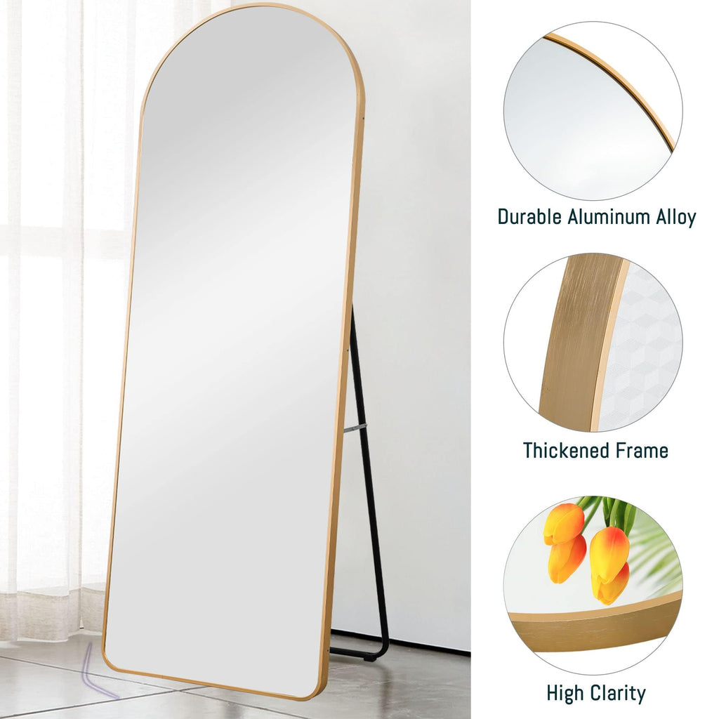 Arched Full Length Mirror Floor Mirror with Stand Bedroom Dressing Mirror Full Body Wall Mirror (Gold, 65" x