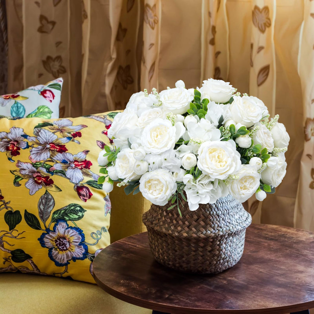 10 Bundles Artificial Peonies, Milky White Artificial