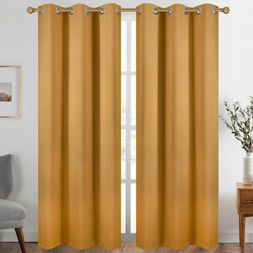 Mustard Yellow Grommet Blackout Curtains Thermal Insulated Room Darkening Curtains Drapes, 42 x 84 inch, 2 Panels