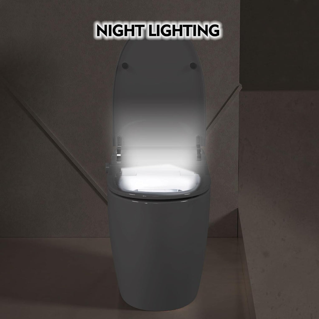 Heated Seat Smart Toilet, One Piece Toilet, Automatic Flush Tank Less Toilet without Bidet, with Foot sensor Flush