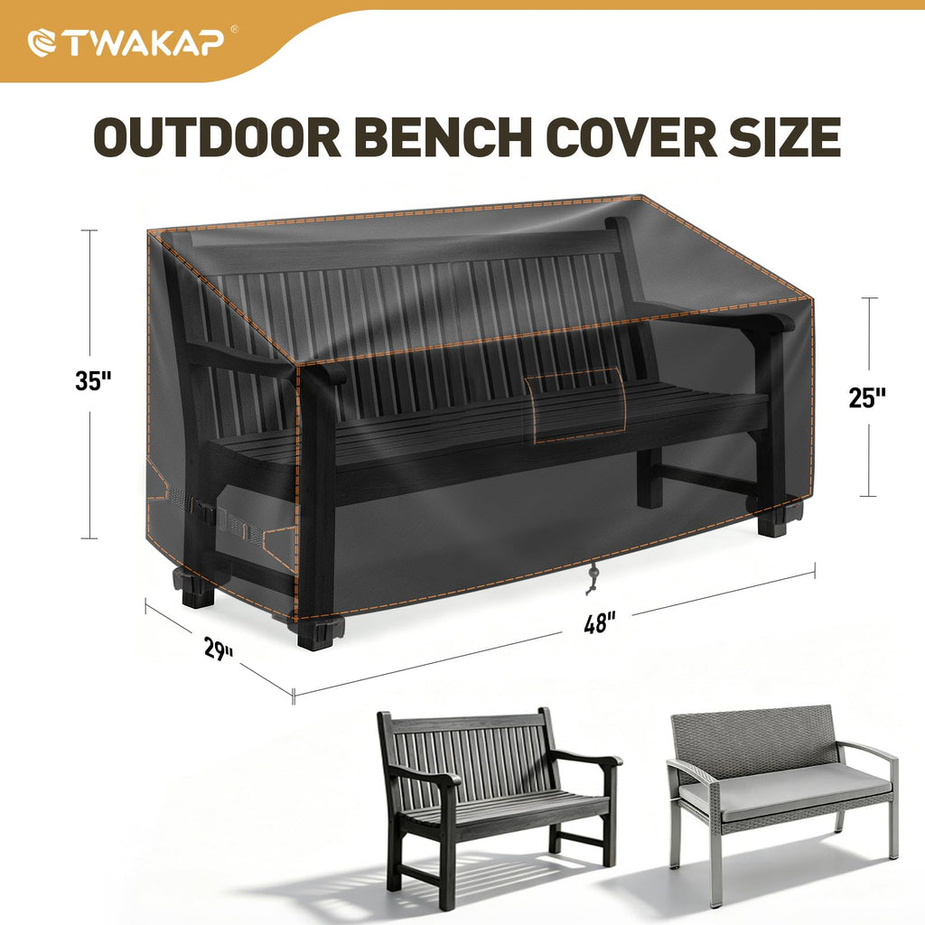 Outdoor Patio Bench Seat Cover Waterproof 2 Seater, 48Wx29Dx35H Inch, Black