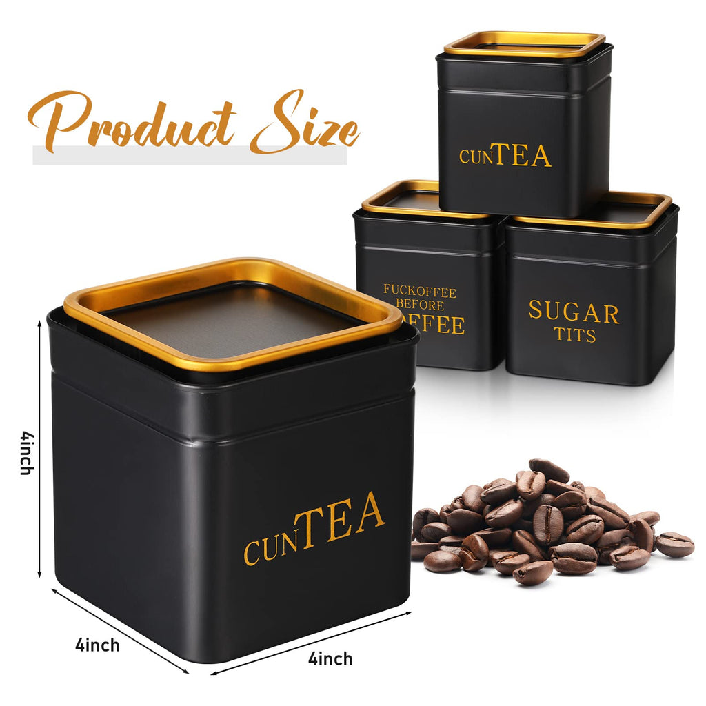 3 Piece Novelty Sugar Tea Coffee Canister Set Gifts Naughty Black Stainless Steel Containers Airtight Metal Coffee