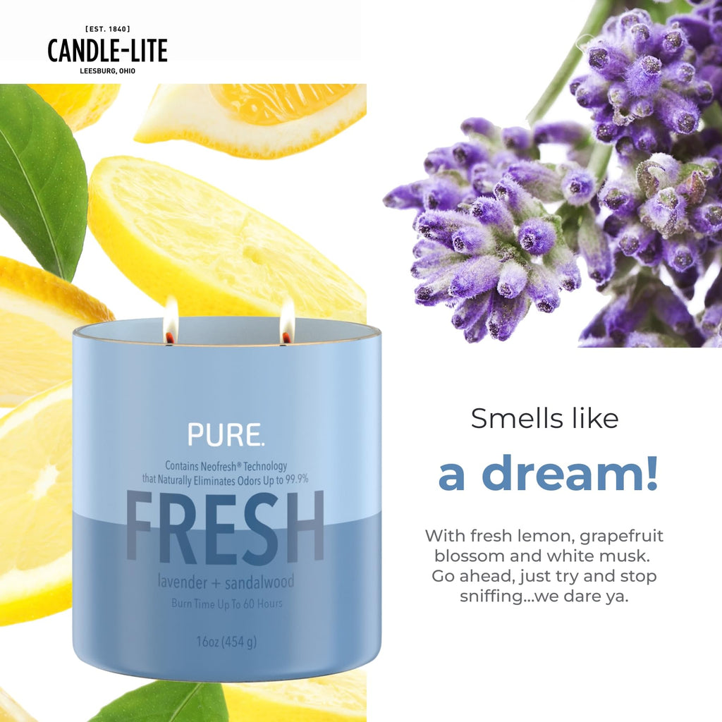 Pure Lavender & Sandalwood Odor Eliminating Scented Candles, Neofresh Technology Eliminates 99.9% of Odors, 16 oz