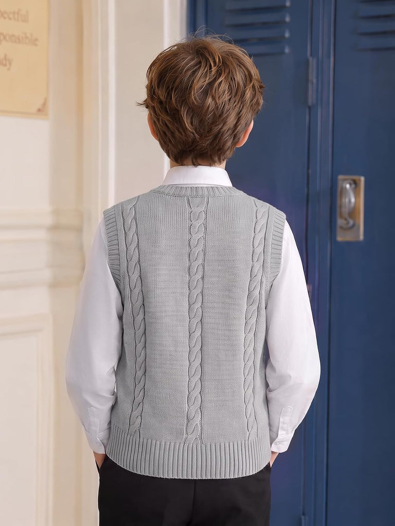Boys V Neck Cable Knit School Uniform Sweater Vest