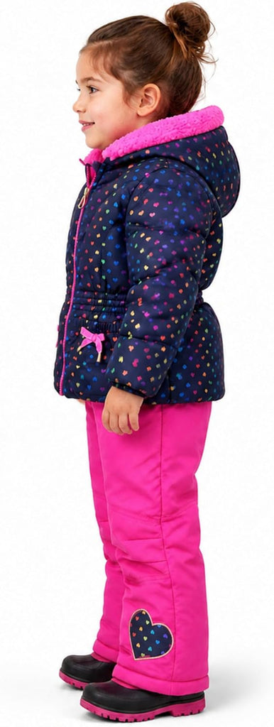 Girls' Bib Snow Pants and Ski Jacket Water-resistant Snowsuit for Kids Winter Jacket for Girls Hooded