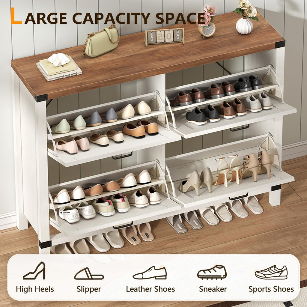 47" Farmhouse Shoe Cabinet with 4 Flip Drawers
