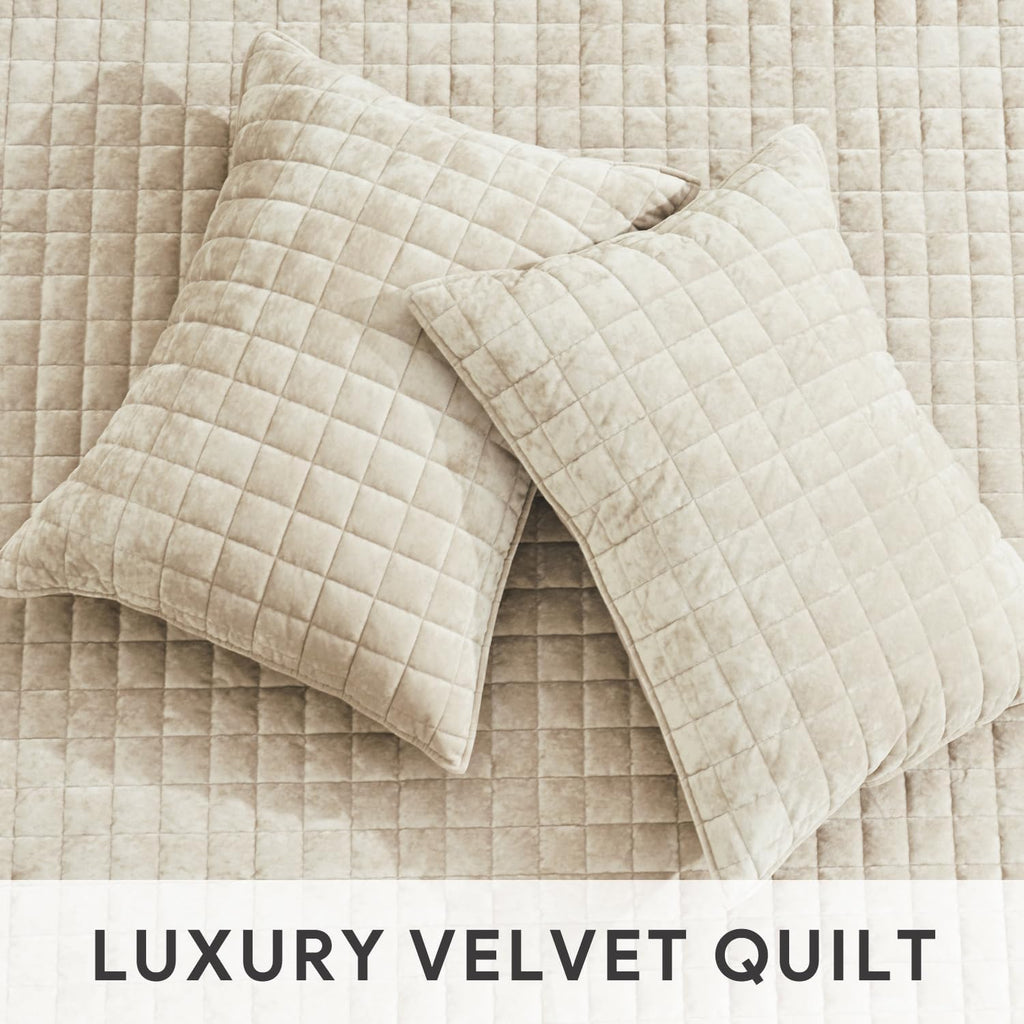 Luxury Velvet Quilt Set Full Queen Bedding Sets, Ultra Soft Velvet Comforter Set, Lightweight Channel Box Stitch