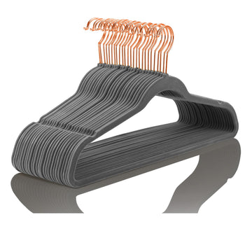 Gray Velvet Hangers 50 Pack Non Slip Heavy Duty Rose Gold Hooks