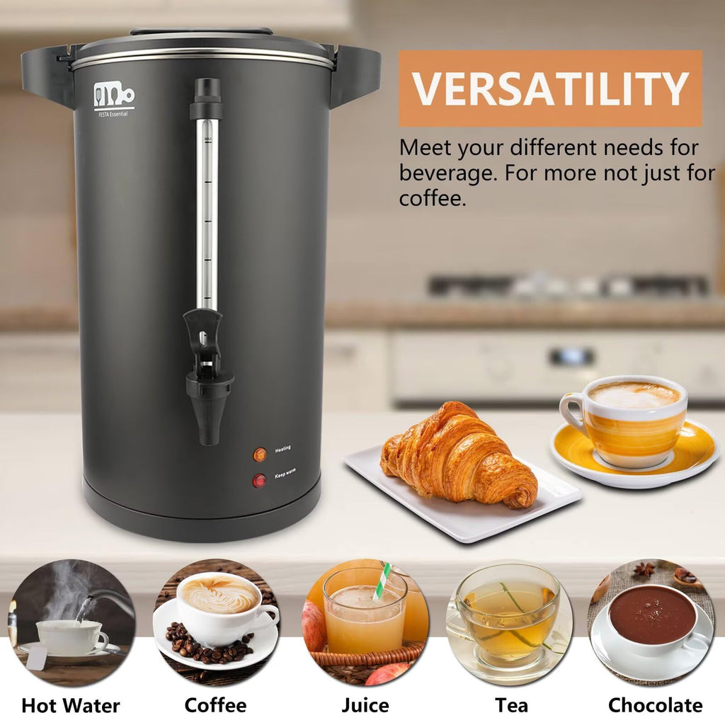 30-Cup 6L Commercial Coffee Urn, 750W Double Wall Large Percolate Coffee Maker Stainless Steel Hot Water Urn