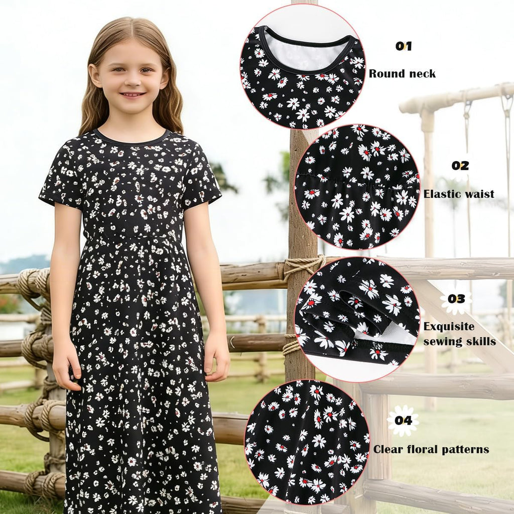 Girls Dresses Casual Maxi Dress Floral Print Dress for Girls
