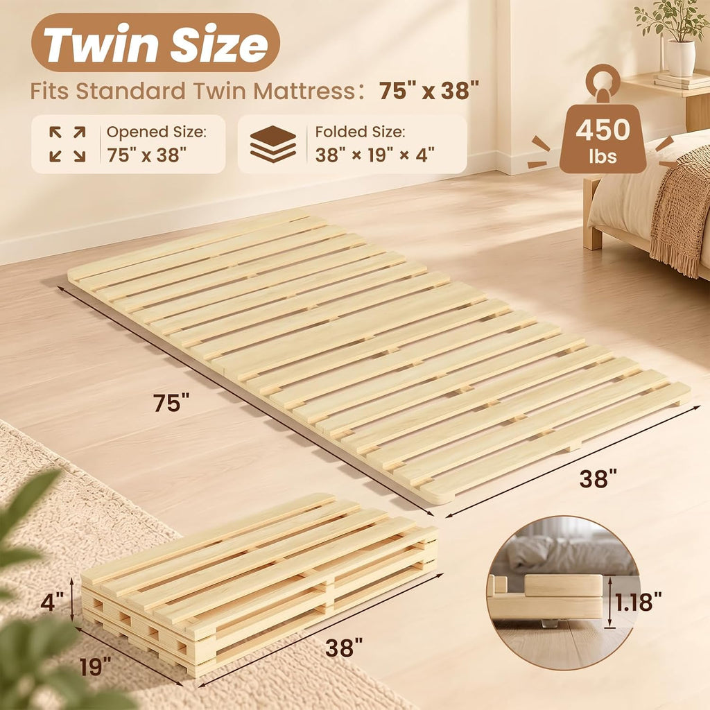 Foldable Floor Bed Frame, Solid Wood Tatami Bed Frame